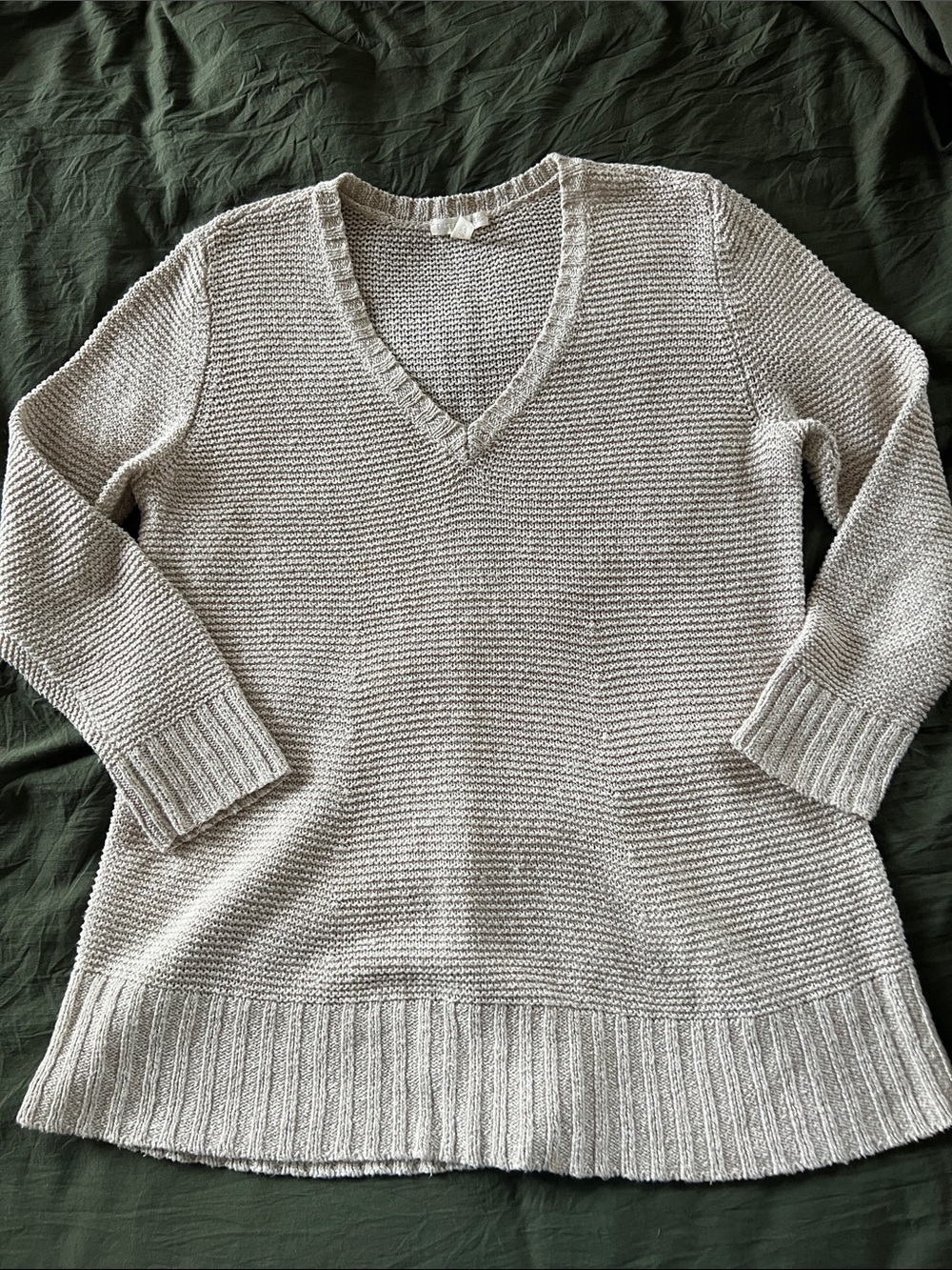 EILEEN FISHER Organic Linen Cotton V-Neck Sweater Beige Oatmeal Size Large